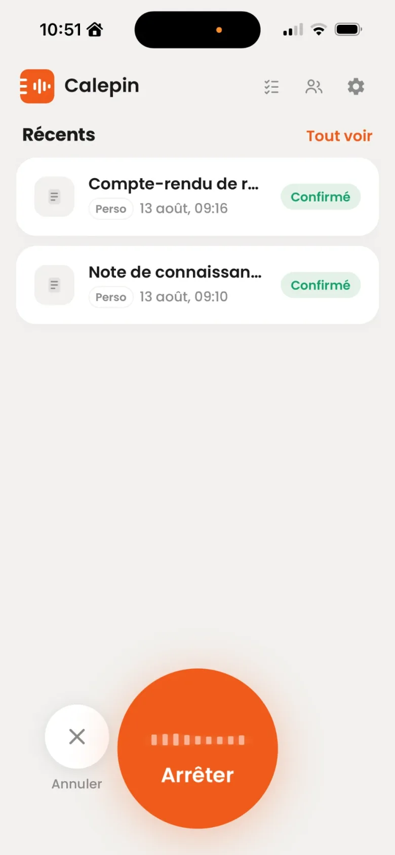 L'app mobile Calepin, enregistrement d'une note vocale