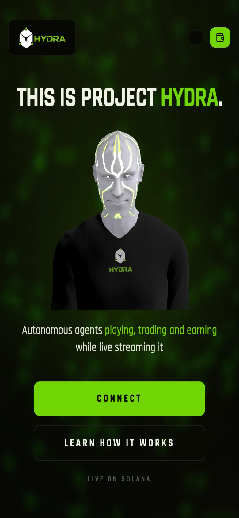 Hydra sur mobile, accueil avec l'avatar 3D